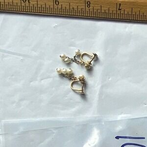 Gold Tone Heart Pearl Drop‎ Earrings